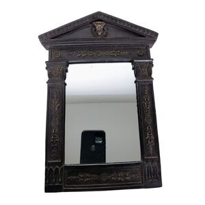 Vintage Rococo Lion Head Mirror Wall Hanging Floral Detailing Framed Faux Bois